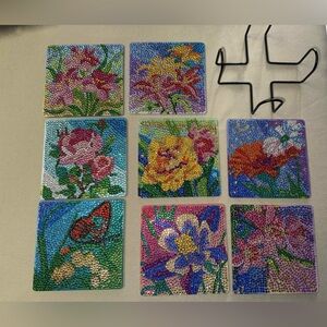 Colorful Floral Mosaic Coasters diamond art set of 8. Perfect for spring.